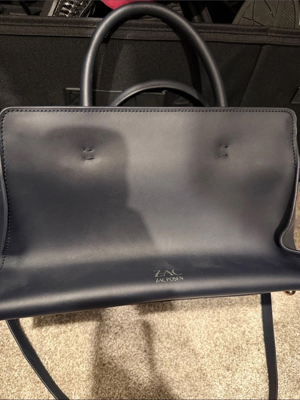 Zac Posen Floral-Appliqué Top Handle Satchel in Navy